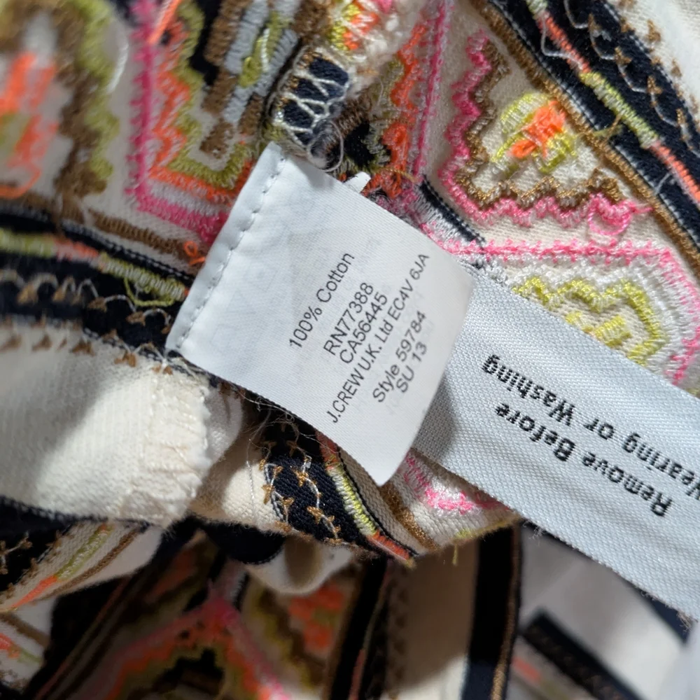 J. Crew Striped Multicolor Embroidered Top